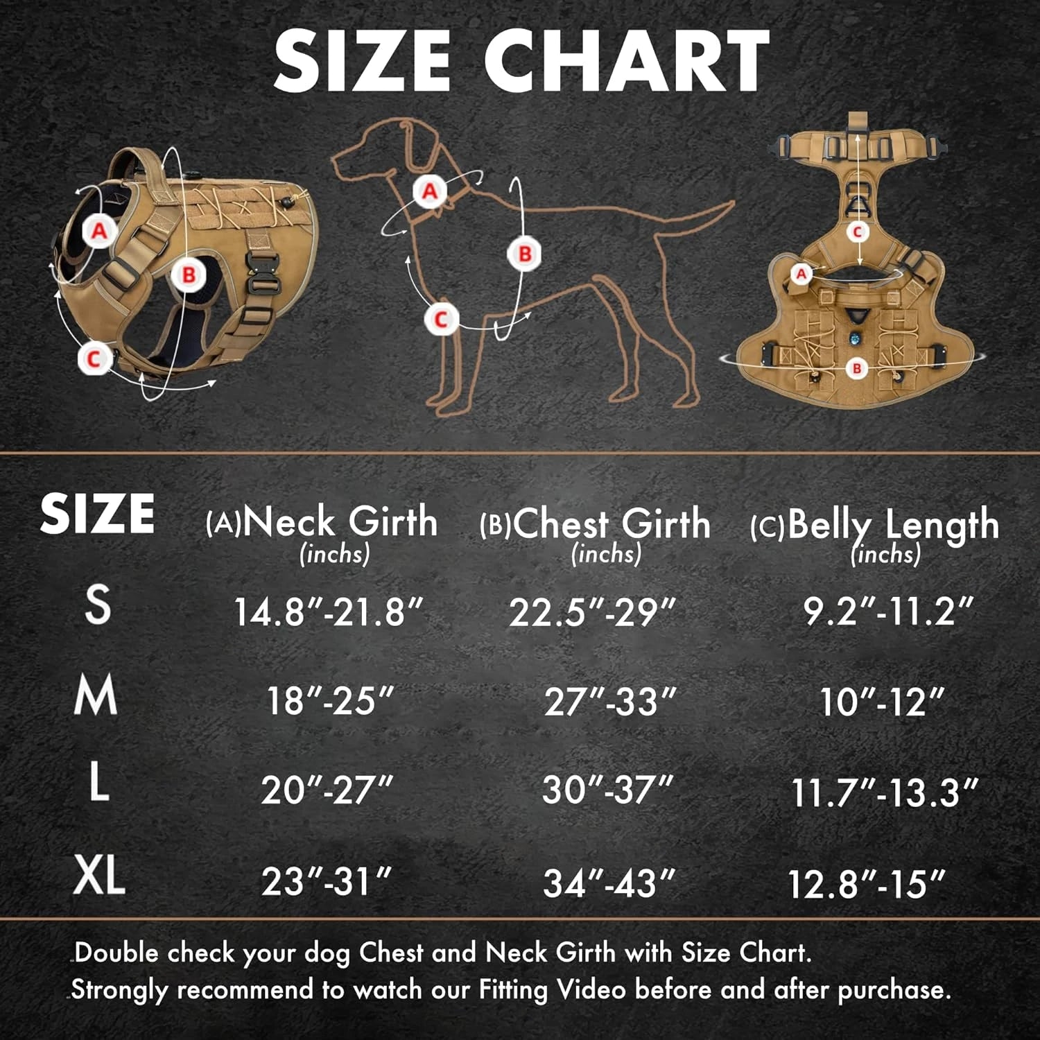 Taille harnais pour chien